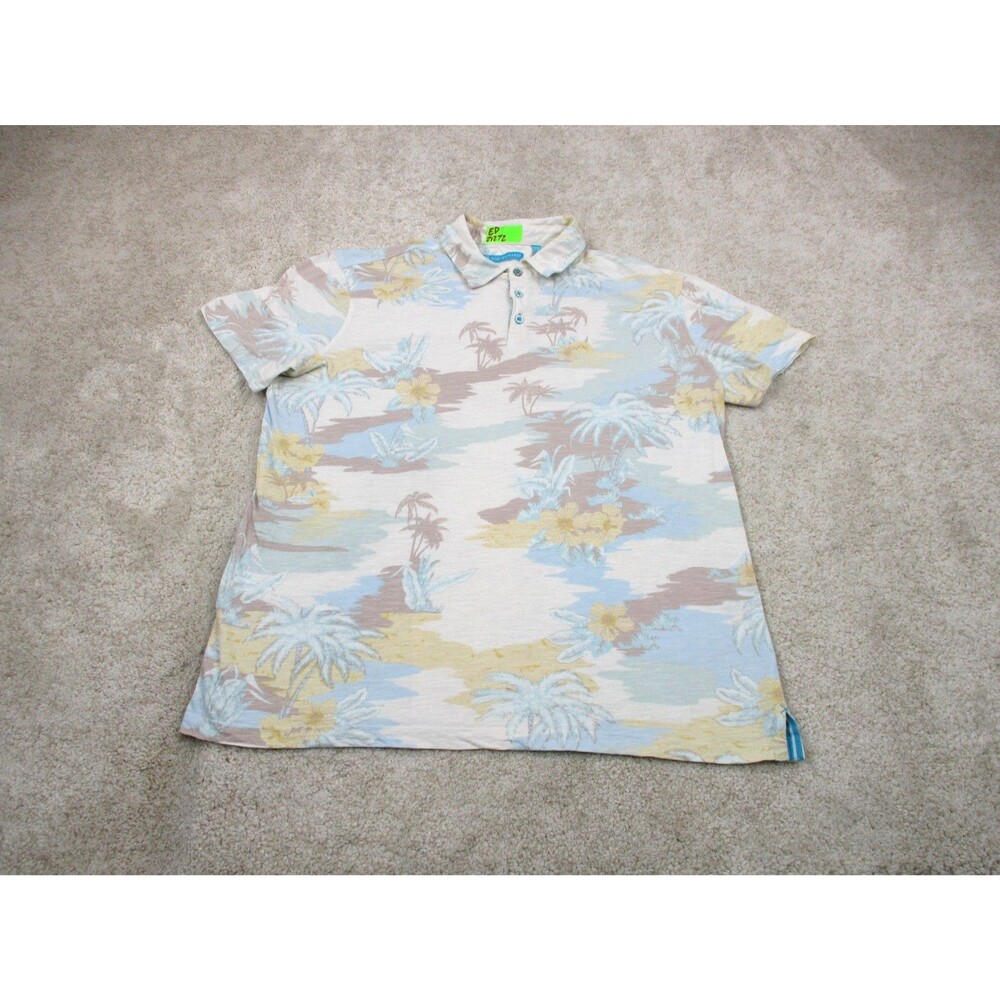 Tori Richard Polo Shirt Mens Large L Cotton Tropical Palm Tree Resort Hawaiian
